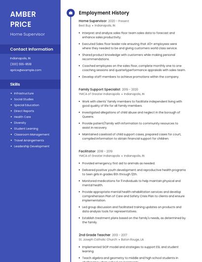 Home Supervisor Resume