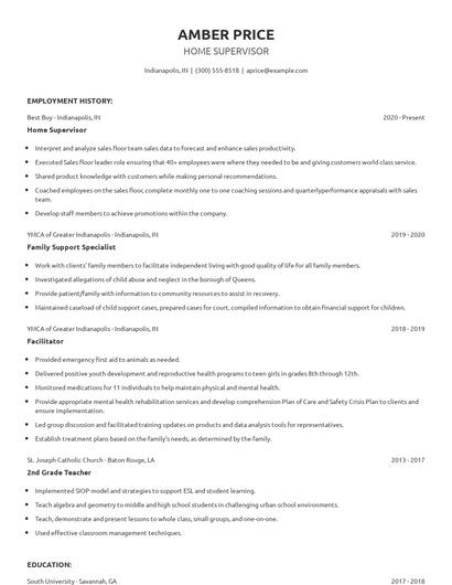 Home Supervisor Resume