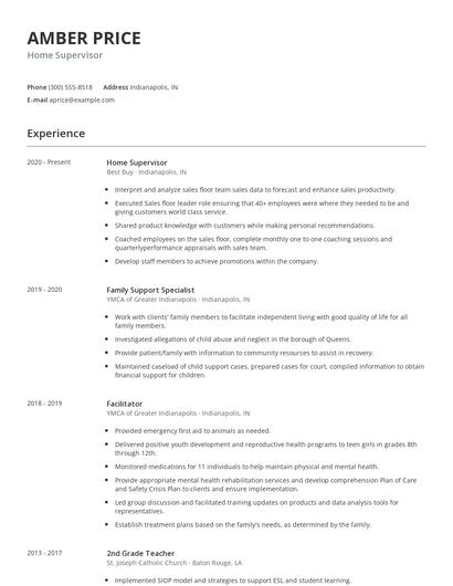 Home Supervisor Resume