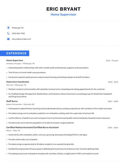 Home Supervisor Resume