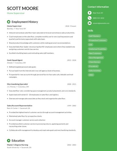 Home Supervisor Resume
