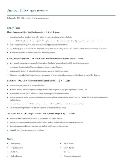 Home Supervisor Resume