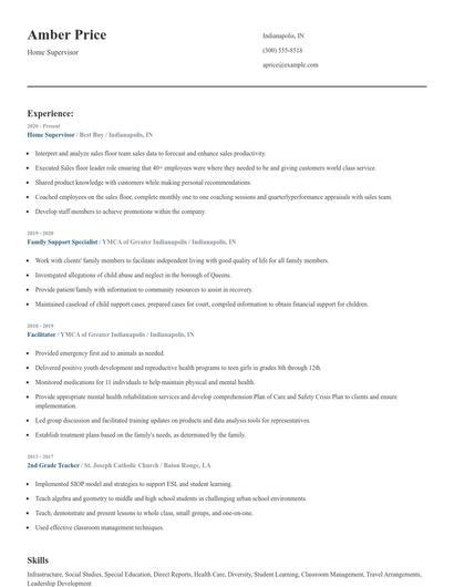 Home Supervisor Resume