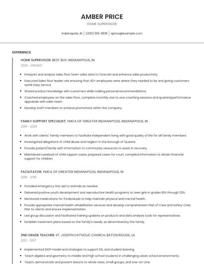 Home Supervisor Resume