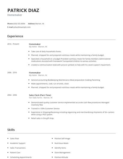 Homemaker Resume