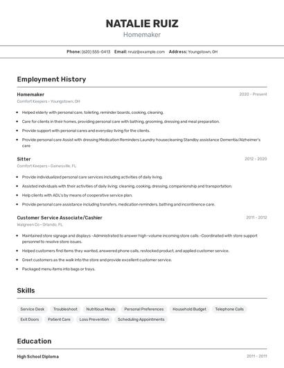 Homemaker Resume