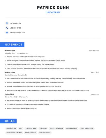 Homemaker Resume
