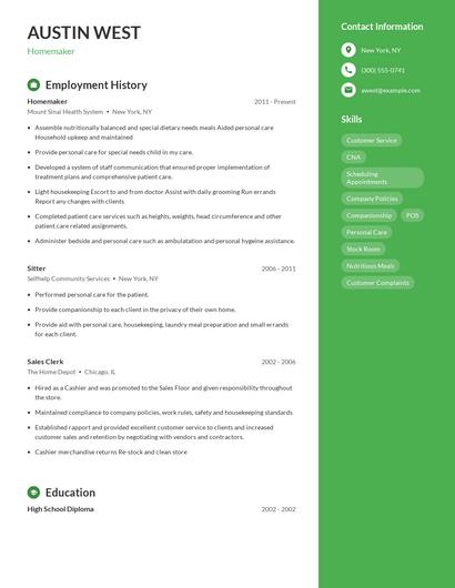 Homemaker Resume