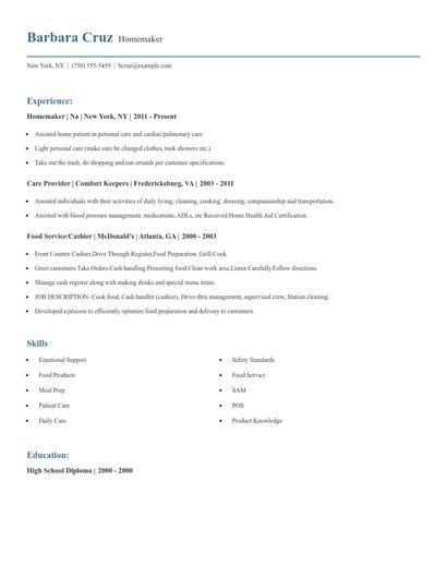 Homemaker Resume