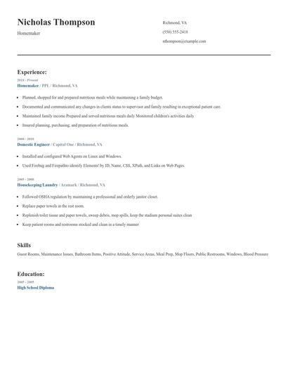 Homemaker Resume