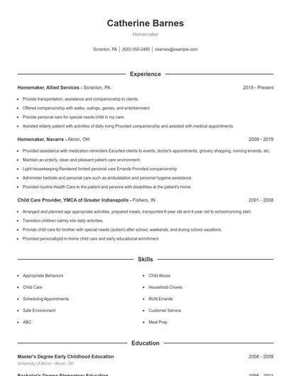 Homemaker Resume