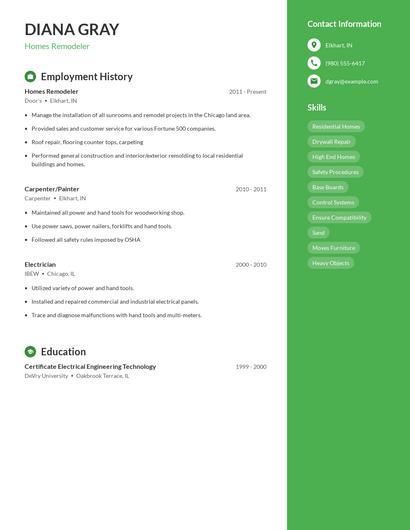 Homes Remodeler Resume