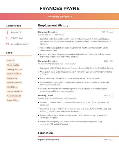 Homicide Detective Resume
