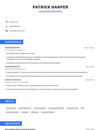 Homicide Detective Resume