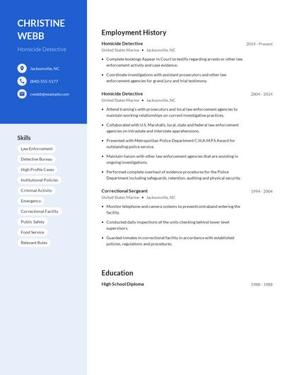Homicide Detective Resume