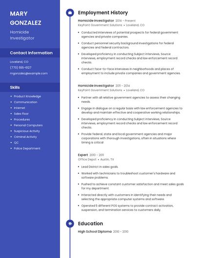Homicide Investigator Resume