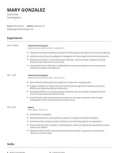 Homicide Investigator Resume