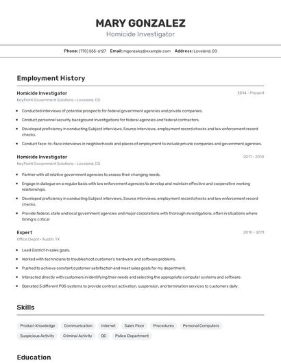 Homicide Investigator Resume