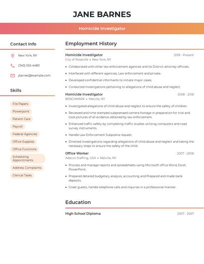 Homicide Investigator Resume