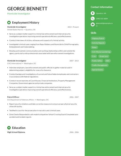 Homicide Investigator Resume