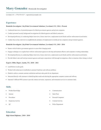 Homicide Investigator Resume