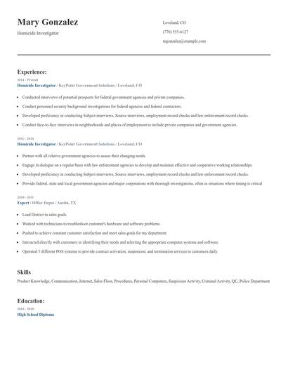 Homicide Investigator Resume