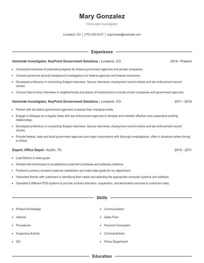 Homicide Investigator Resume