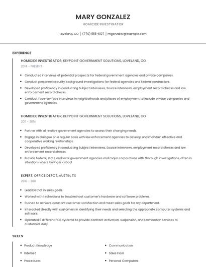 Homicide Investigator Resume