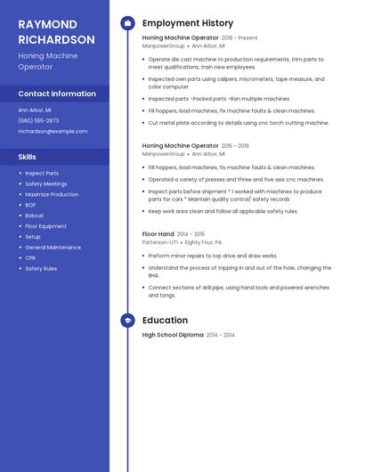 Honing Machine Operator Resume