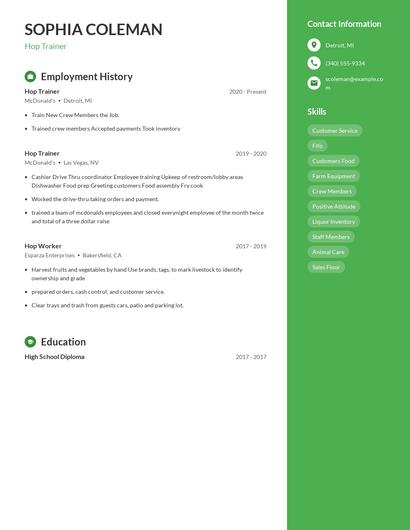 Hop Trainer Resume