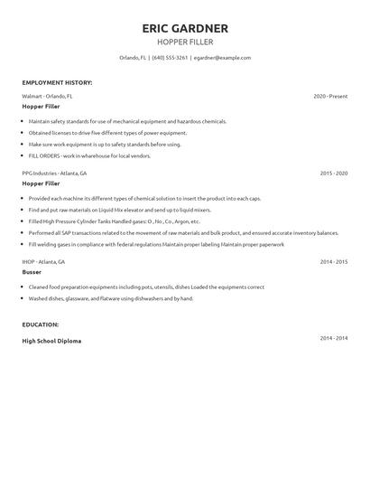 Hopper Filler Resume