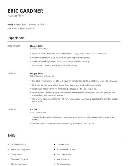 Hopper Filler Resume