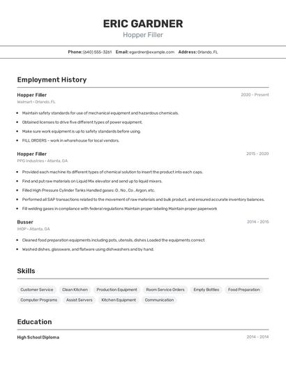 Hopper Filler Resume