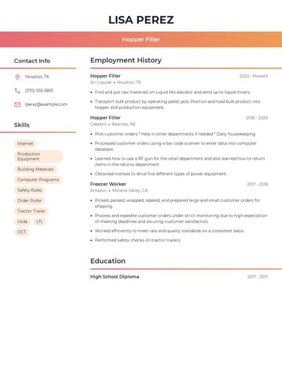 Hopper Filler Resume