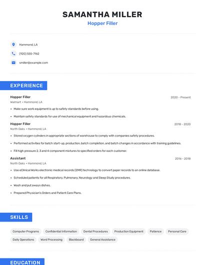 Hopper Filler Resume