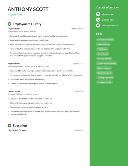 Hopper Filler Resume