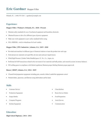 Hopper Filler Resume