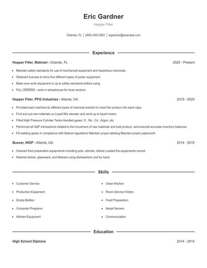 Hopper Filler Resume