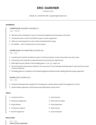 Hopper Filler Resume
