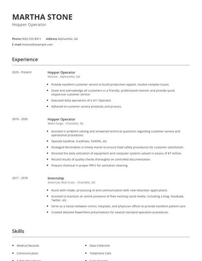 Hopper Operator Resume