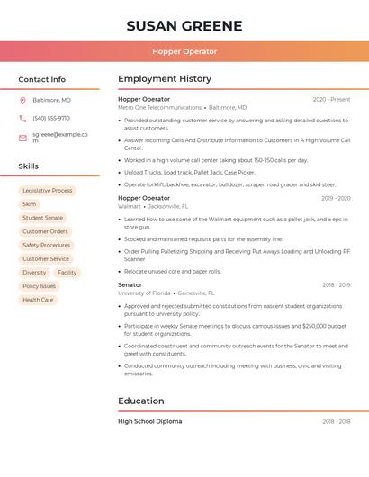 Hopper Operator Resume