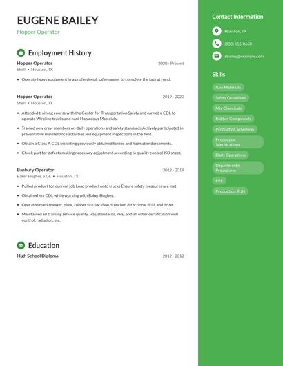Hopper Operator Resume