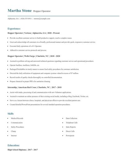 Hopper Operator Resume