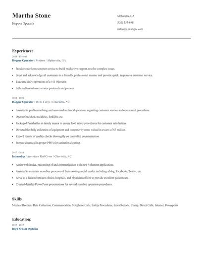 Hopper Operator Resume