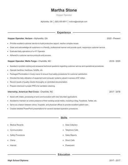 Hopper Operator Resume