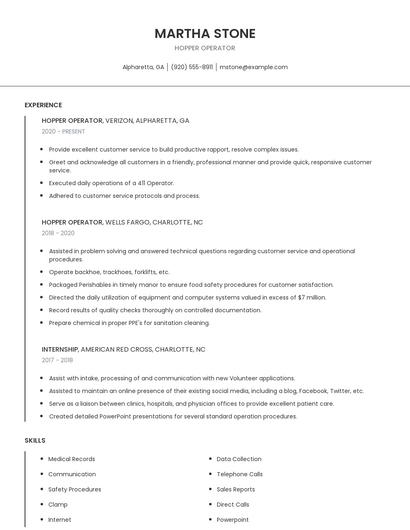 Hopper Operator Resume