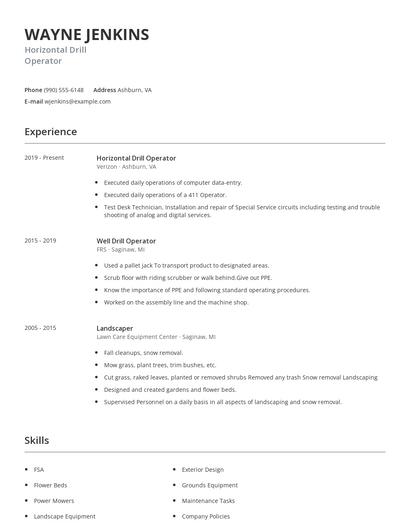Horizontal Drill Operator Resume