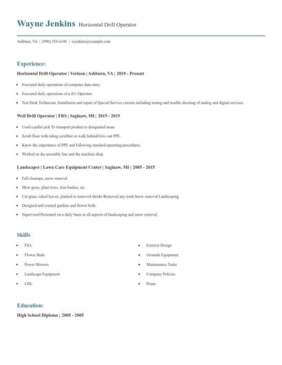 Horizontal Drill Operator Resume