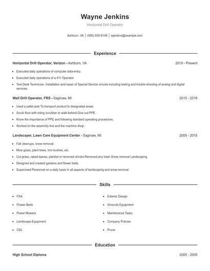 Horizontal Drill Operator Resume