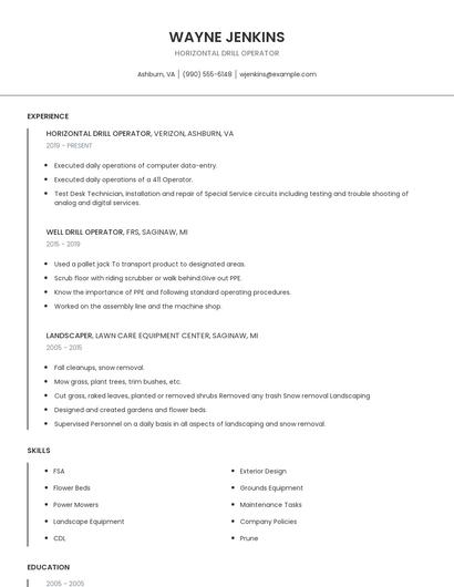 Horizontal Drill Operator Resume